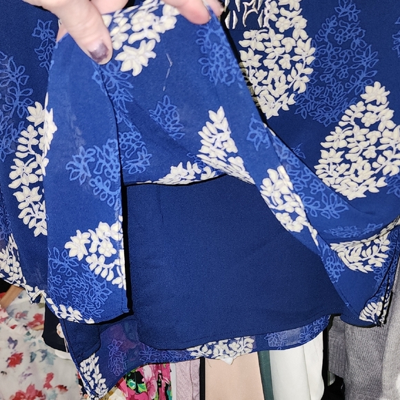 Belle Kim Gravel Blues Yellow WhitePatterned Blouse Kimono Boho Tunic Top Lined - Picture 5 of 7